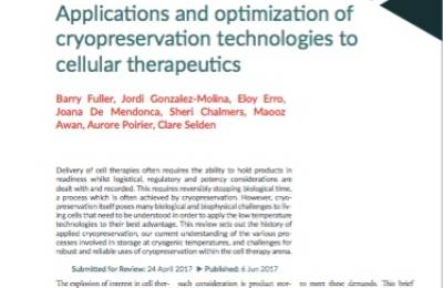 Optimisation of cryopreservation technologies to cellular therapeutics